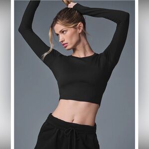Alo Yoga AloSoft Finesse Cropped Women's Black Long Sleeve Top